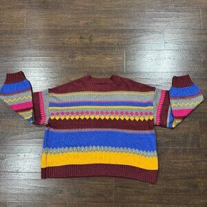 Lane Bryant Women Relaxed Crew-Neck Fair Isle Knitted Sweater Stripe Multicolor